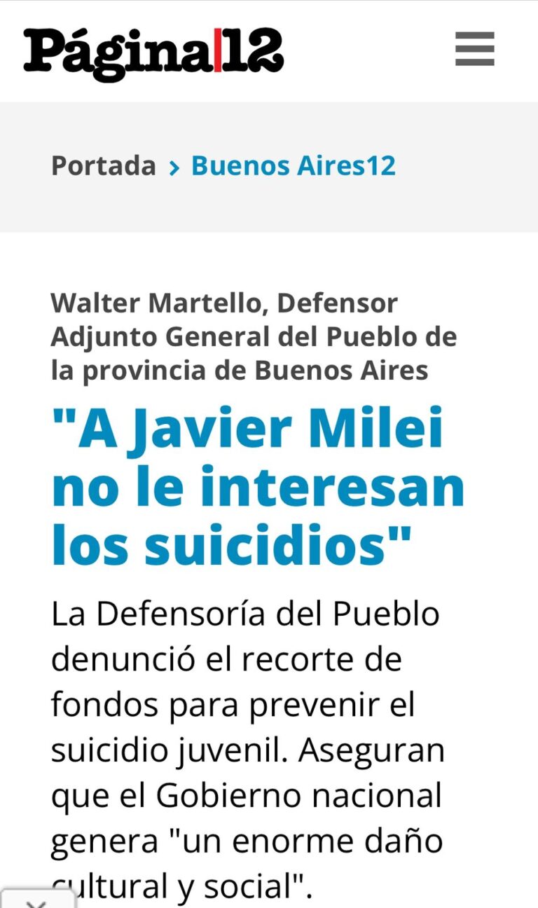Informe en Página 12 sobre recortes en la prevención del suicidio