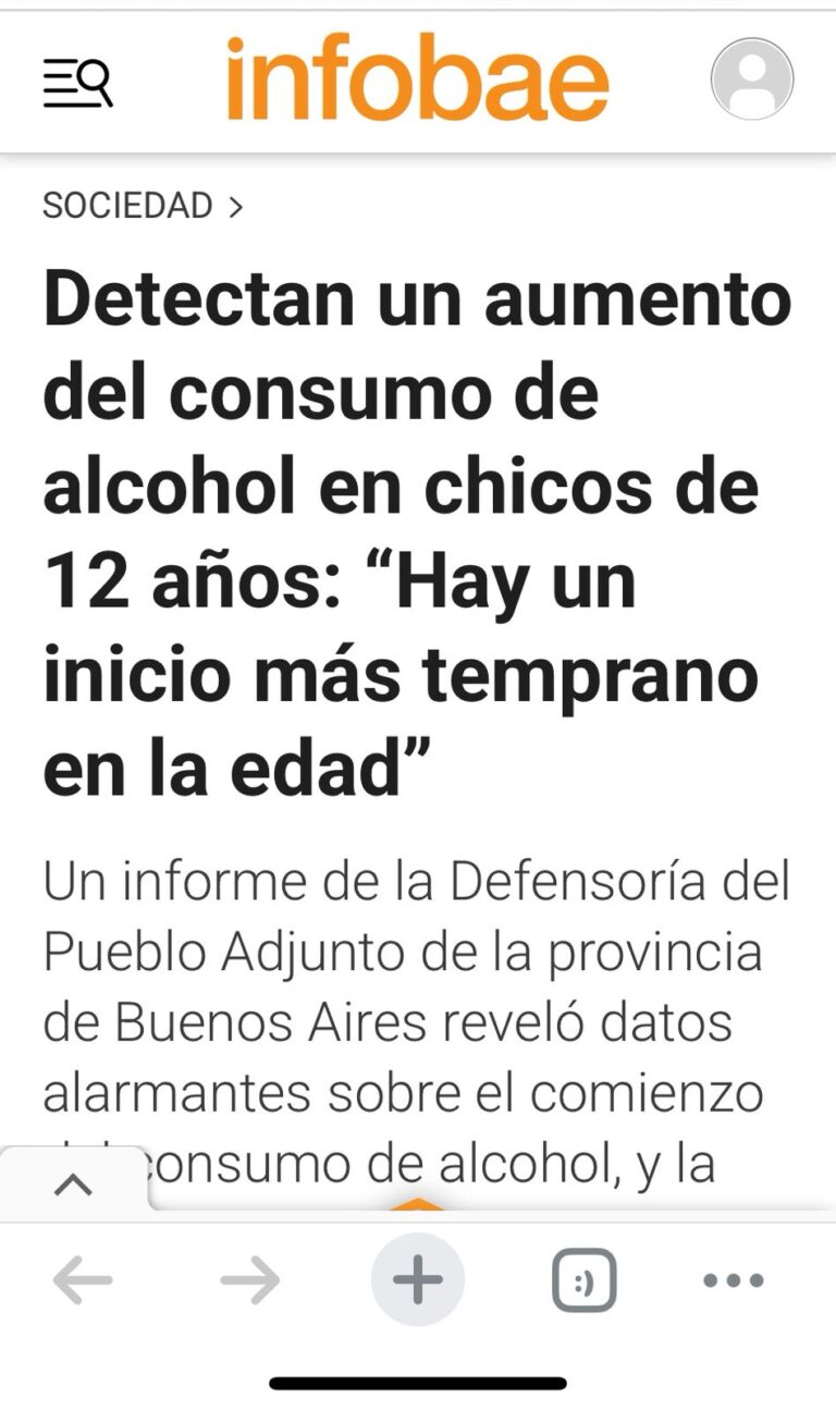 Artículo de Infobae sobre la detección de consumo de alcohol a edades tempranas